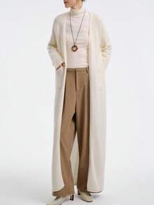 Aalyst Áo khoác len cardigan dài dành cho nữ, Thu/Đông - trắng - Xem 5