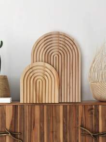 لوح تقطيع خشبي زخرفي بشكل قوس ، لوح تقديم خشبي بطراز بوهيمي، صينية خدمة زخرفية مناسبة لديكور مطبخ المنزل - بني - مشاهدة 2