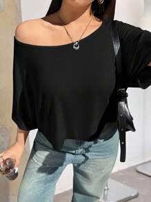 Muchica 黑色加大码短款休闲T恤