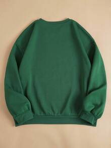 INAWLY Plus Size Cupid Print Sweatshirt For Women, Casual Loose Fit Crew Neck Top, Vintage Cupid Design, Romantic Valentine's Day Gift, Autumn/Winter Pullover Fall Sweatshirt - Dark Green - View 2