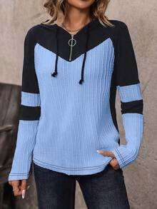 EMERY ROSE 连帽拼色休闲长袖T恤图案T恤女款春季上衣