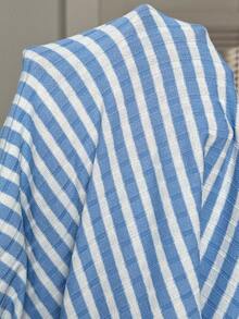 SHEIN 孕妇休闲条纹侧开衩哺乳连衣裙 - 淺藍色 - 查看 8