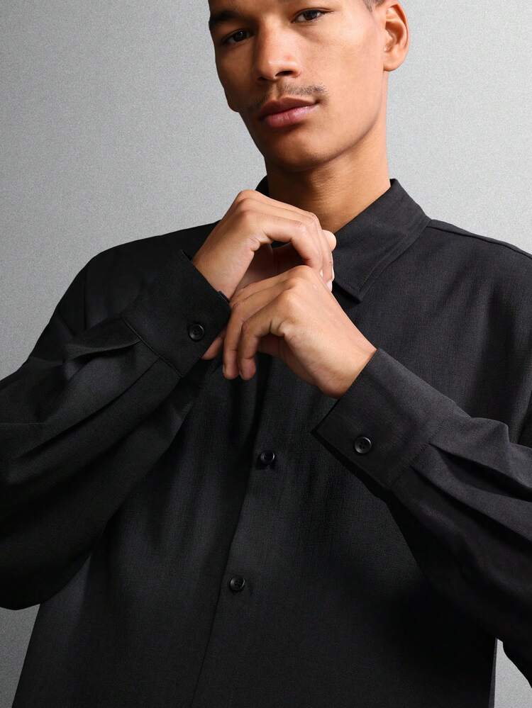 Oversized Black Button Down Shirt With Classic Collar