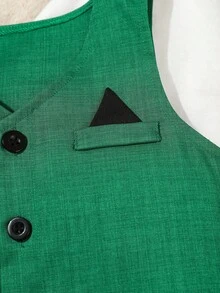 SHEIN 2 件套男婴正式绅士装，纯色背心 + 裤子套装，不含衬衫，不含配饰，适合 6 个月至 3 岁儿童，适合婚礼、表演、派对、生日、圣诞节和毕业典礼的正式穿着 - 綠色 - 查看 4
