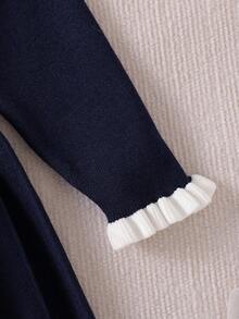 Souflis Souflis Váy len cài nút hình trái tim dễ thương cho bé gái - Cổ nhún bèo, Phong cách công chúa ngọt ngào, Thu/Đông - Màu xanh hải quân - Xem 8