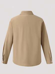 Mirajuku Tween Boy Embroidered Front Button Casual Long Sleeve Shirt Fall Winter - Camel - View 2