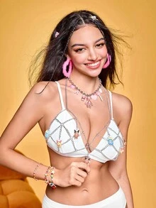 SHEIN Cadena de colgante decorativa para mujer, sexy, para usar en la playa, fiestas, raves, lencería y accesorios - Plateado - Ver 4