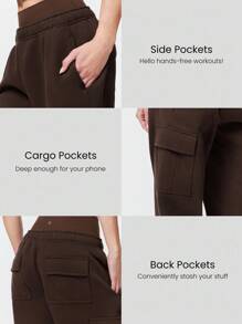 GLOWMODE 30英寸日常羊毛阔腿可调节抽绳腰部工装慢跑裤日常休闲裤 - 巧克力棕 - 查看 3