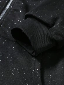 Manfinity EMRG Men Zip-Up Halloween Zip Up Hoodie, Cross Rhinestone Hoodie Rhinestone Zip Up Hoodie, Fall Winter - Black - View 4