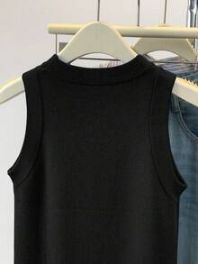 Women's Casual Solid Color Sleeveless Knit Top - Black - View 6