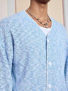 Manfinity VCAY Casual Button-Up Long Sleeve Cardigan For Men, Suitable For Everyday Wear, For Fall Winter - Blue - View 6