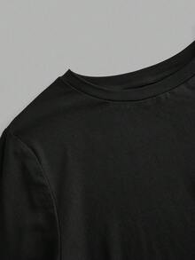 SHEIN EZwear 4件組女款圓領休閒端莊基本款修身長袖T恤套裝，適合秋冬/冬季，日間穿著，黑色、灰褐色、棕色、白色 - 彩色 - 查看 3