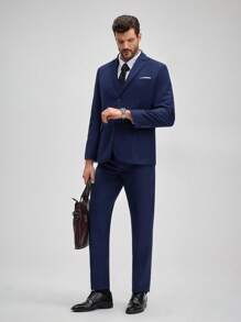 Officeau Traje de 3 piezas para hombre Furuyal, conjunto de traje elegante para caballero, blazer de solapa de dos botones con ajuste slim, chaleco y pantalón, con corbata, para fiesta de graduación, color azul marino, tallas XS-3XL, traje formal de negocios de estilo "Old Money" con pantalón de vestir, para primavera a verano - Azul Marino - Ver 1