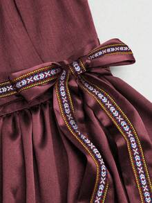 Fairmaia Plus Size Women's Square Neck Vintage Fashion Pleated Sleeveless Dress - Burgundy - View 8