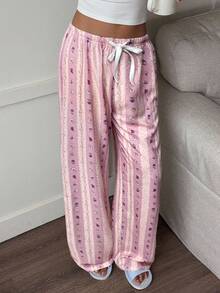 Aloruh New Romantic Striped Bubble Wrinkle Print Cute Cartoon Comfortable Versatile Pants - Violet Purple - View 6