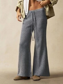 Bohemela BOHO Women's Drawstring Waist Floral Chiffon Wide Leg Knit Pants In Fall/Winter - Grey - View 7