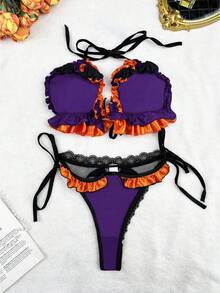 Fantasy Costume Bộ 2 áo ngực không dây gợi cảm bằng lưới satin phối màu Halloween, cỡ lớn - Nhiều màu - Xem 6