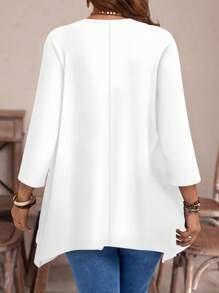 大码女式休闲浪漫彩色花卉印花不对称下摆圆领宽松七分袖T恤，适合夜间外出、教师秋季穿着，女士花卉上衣，女式花卉图案 - 彩色 - 查看 2