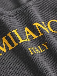 SHEIN 2pcs Tween Girls Letter Graphic Fitted Tank Top And Drawstring Shorts Set 2 Piece Woman Set Pants And Top Set Girl Co Ord Sets 2 Piece Set Teen Milano Italy Set - Dark Grey - View 4