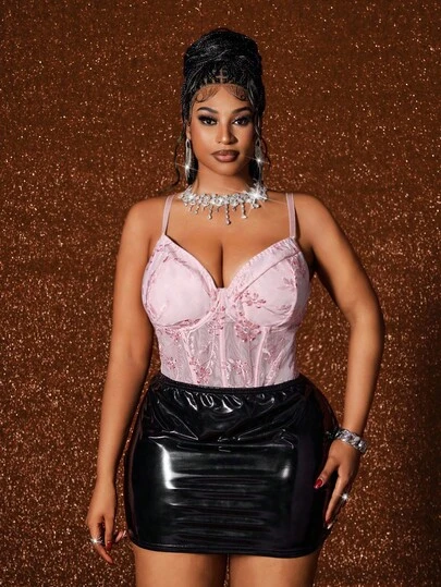 Maweii 大码女式紧身连衣裙，透明修身黑色纯色连衣裙