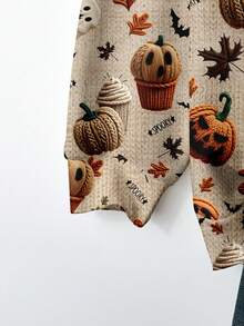 EMERY ROSE 大码女款南瓜枫叶纹理印花卫衣，秋冬装，万圣节 - 彩色 - 查看 3