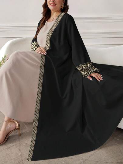 SHEIN Najma Áo choàng Abaya Ả Rập dài tay họa tiết hoa cỡ lớn dành cho nữ, mùa xuân/thu