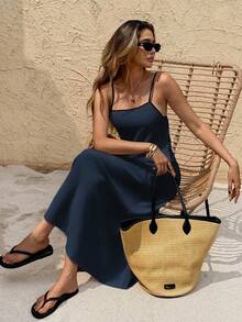 SHEIN Frenchy Women Solid Color Casual Vacation Summer Maxi Cami Dress