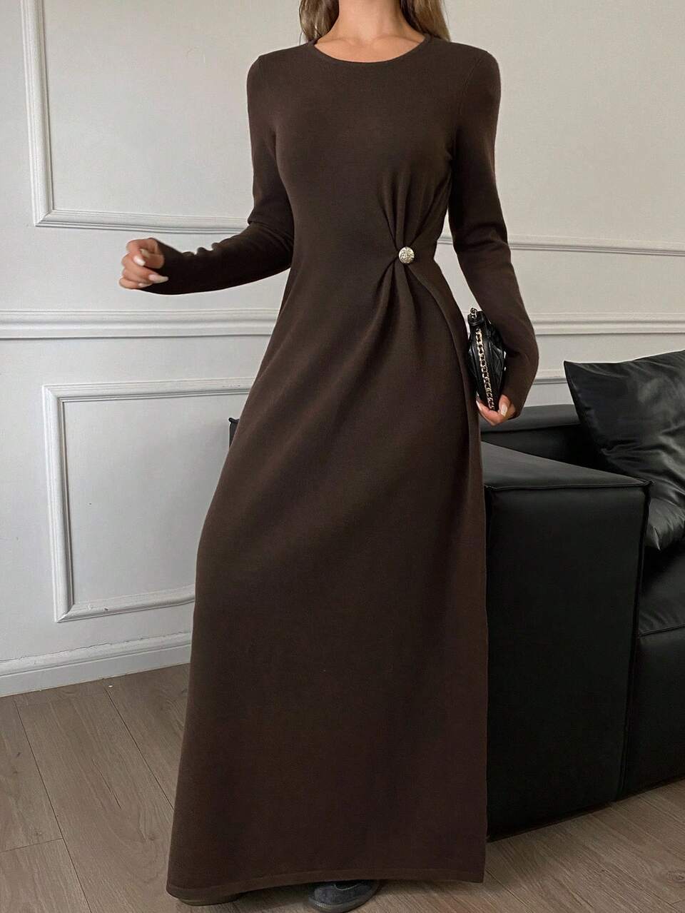 Autumn/Winter New Loose Casual Solid Color Slouchy Women's Sweater Dress