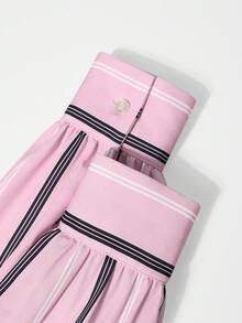 INAWLY 女式条纹落肩长袖部分纽扣休闲短款衬衫 - 淺粉色 - 查看 4