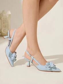 CUCCOO CHICEST Women's Pointed Toe Pumps With 3D Floral Decor, Stiletto Heel, Romantic & Elegant, Baby Blue Faux Leather, Suitable For Dates, Parties, Afternoon Tea, Autumn/Winter For Christmas Elegant Shoes Wedding Shoes - Baby Blue - View 5