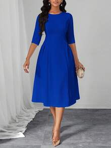 SHEIN Lady 春夏秋冬优雅办公室派对新年女士连衣裙 - 寶藍色 - 查看 1