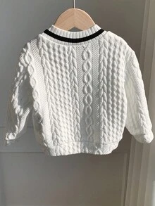 SHEIN 男女通用婴儿/幼儿休闲白色圆领长袖运动衫，适合幼儿园、秋冬季 - 彩色 - 查看 2