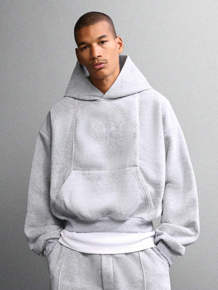 SUMWON Cropped Pullover Hoodie With Centre Pocket And Logo Plain