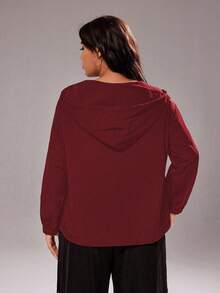 SHEIN MOOSTA Plus Size Solid Color Hooded Jacket Fall Winter Cloth For Women Autumn - Burgundy - View 2