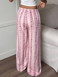 Aloruh New Romantic Striped Bubble Wrinkle Print Cute Cartoon Comfortable Versatile Pants - Violet Purple - View 2