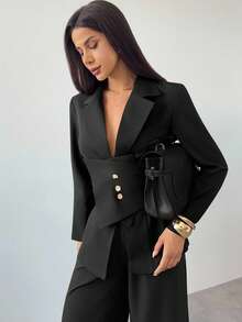 Firerie Áo khoác blazer công sở thanh lịch dành cho nữ - màu đen - Xem 2