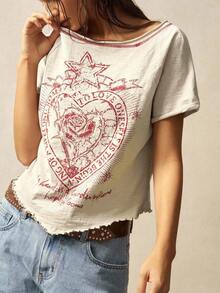 Bohemela Solid Color Knit Crew Neck Short Sleeve Fitted Washed Women T-Shirt