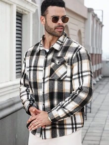 Manfinity Homme 男士加大码格子长袖单排扣休闲外套，秋季