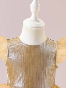 Glamorique Kids Baby Girl Elegant Party Dress With Silver Foil Mesh Cap Sleeves, Autumn/Winter,Christmas Dress Fall - Champagne - View 4