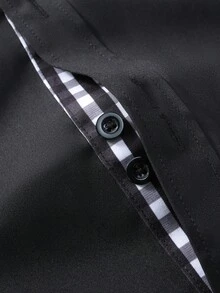 Manfinity Mode 男士黑色商务长袖撞色拼接衬衫，适合秋季 - 黑色 - 查看 7