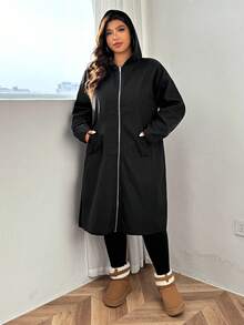 Solflare Plus Size Zip-Up Fleece Hoodie Jacket, Fashionable For Autumn/Winter - Black - View 5