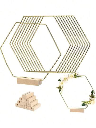 10pcs/2pcsHexagonal Ring CenterpieceFloral Garland CenterpieceTable DecorationMetal RingsCenterpiece Holder For CraftsSuitable For Wedding Decoration-Party Decoration-Decoration Supplies