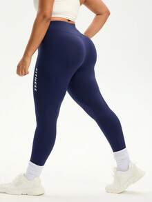 Rhythm Era Plus Size Women's Graphic Slogan V-Waist Tight Fit Leggings, Suitable For Sports, Yoga, Running, Casual Daily Wear Blue Leggings Women Sports Legging Fitness Leggings Workout Leggings Plus Size Leggings Sports Leggings Curve Activewear