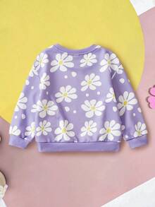 LOONEY TUNES X SHEIN Baby Girl Floral & Cartoon Pattern Crew Neck Loose Fit Long Sleeve Knit Sweatshirt Fall Winter - Purple - View 2