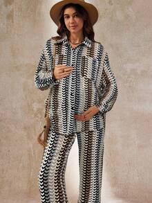 Boho Mama Casual Loose Long Sleeve Top And Pants Maternity Two Pieces Suits - Multicolor - View 6
