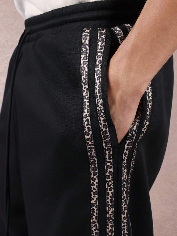 Drop Crotch Sweatpants With Leopard Print Side Stripes