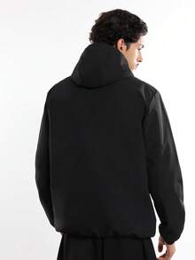 SUMWON Premium Waterproof Shell Jacket Full Zip Windbreaker With Chest Logo Lightweight Outdoor Hood Utility Travel Essential Weather Protection - Black - View 3