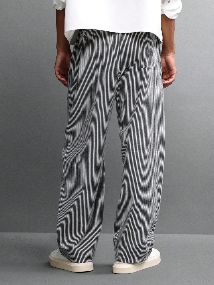 Wide Leg Striped Pleated Trouser With Barrel Fit