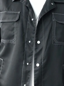 Manfinity Homme 男士休闲宽松单排扣口袋夹克，秋季 - 深灰色 - 查看 6