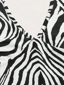 Muchica Top A Maglia Halter Da Donna Di Taglia Più Grande, Stretto A Motivo Zebrato - Multicolore - Visualizzare 5